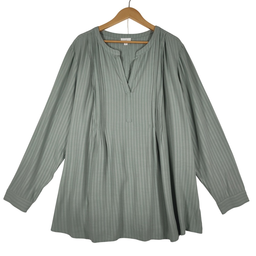 J. Jill Womens XL Sage Green Pintuck Shadow Stripe Viscose Rayon Tunic Blouse